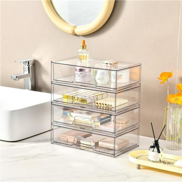 Clear Acrylic Makeup Organizer Stackable Drawer Vanity Bathroom Storage - Picture 2 of 7